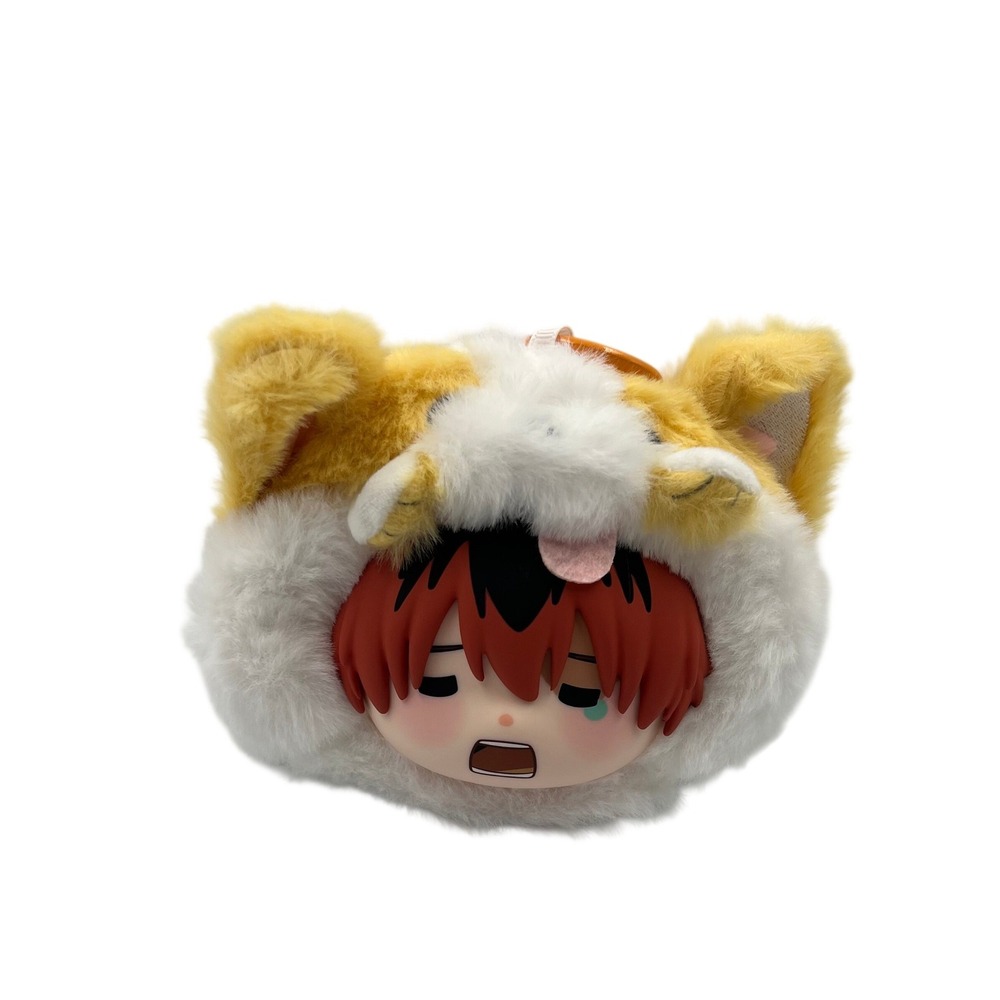 Anime Sleepy Red Hair Plush Pouch Keychain White Orange Furry Animal Hood Figure